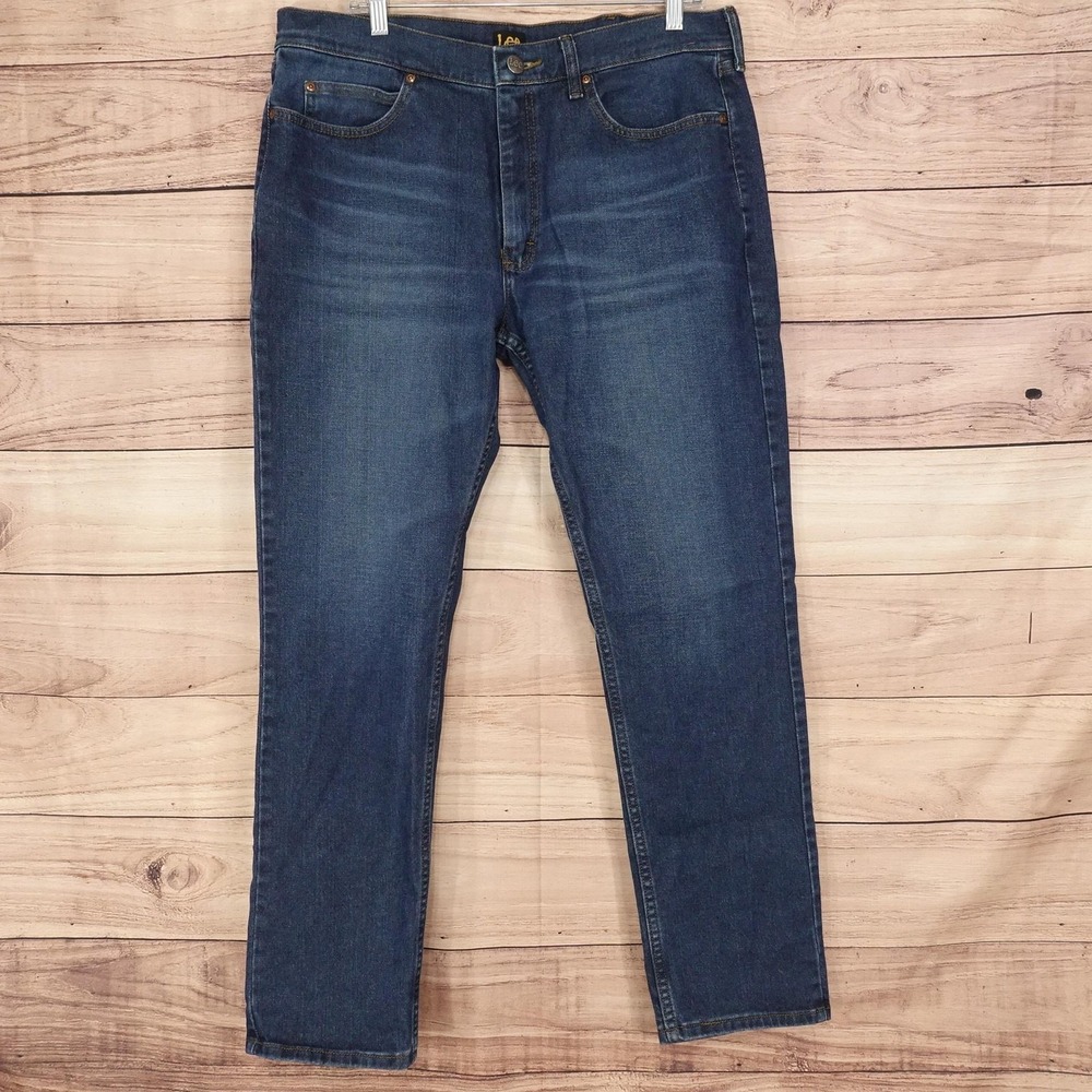 Lee Jeans Mens 36x32 Blue Medium Wash Athletic Fit Straight Stretch Denim Pants
